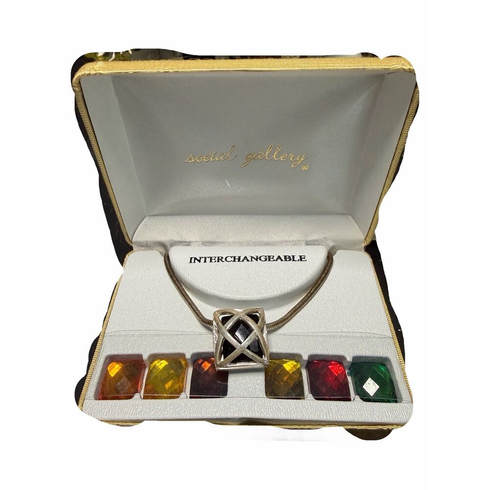 Social Gallery Interchangeable Stone Gold Necklace 6 Changeable Square Stone